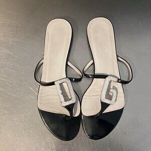 Dolce Gabbana Rhinestone Logo Flat Sandals Black Size 7